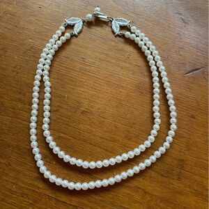 Vintage Double-Strand Pearl Necklace with Beautiful Silver Clasp